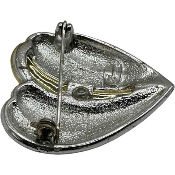 Vintage Dancraft Silver & Gold-Tone Heart Brooch Pin - Picture 5 of 6